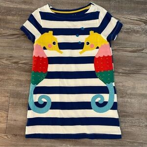 Mini Boden Blue and White Striped Seahorse Dress 6/7